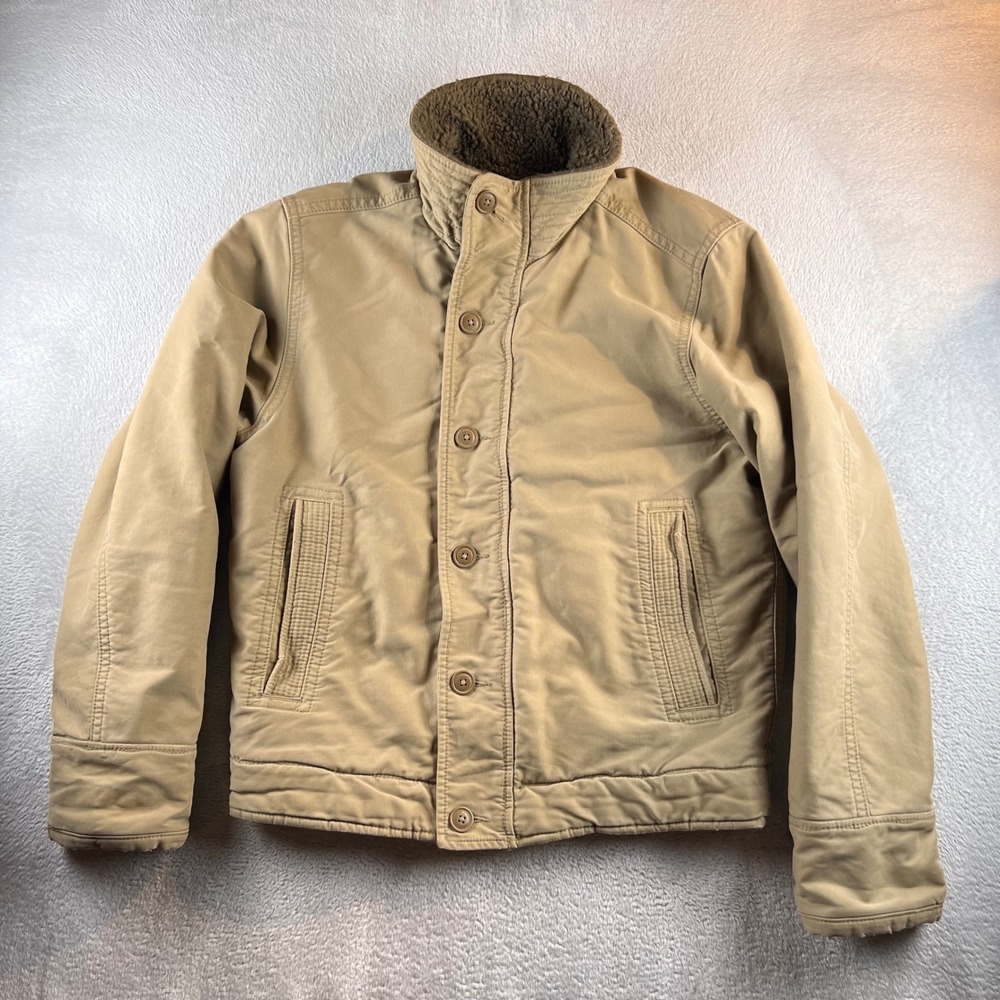 Abercrombie & Fitch Adirondack Jacket Mens Large Tan Khaki Sherpa Lined Canvas
